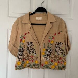 Urban Outfitters Khaki Embroidered Crop Top